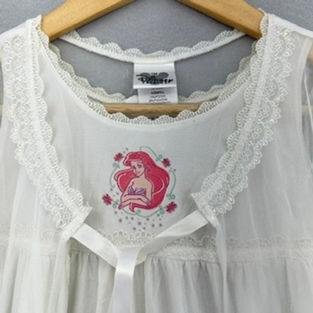 VTG Disney Ariel The Little Mermaid White Lace Mesh Nightgown Kids XS 1990s RARE